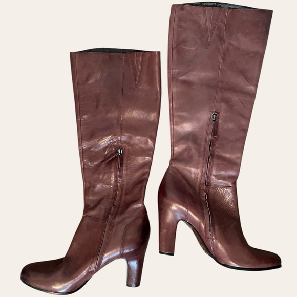 Burgundy leather knee high heeled boots Sam Edelman Seraphina size 11 - Picture 5 of 10